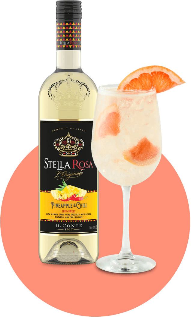 Stella Rosa® Pineapple & Chilli bottle and Ice Breaker Cocktail garnished with a lime wedge